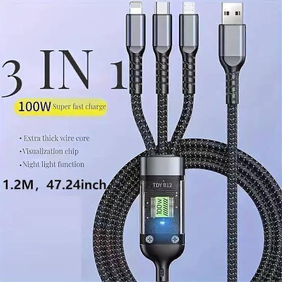 3-in-1 Multi Charging Cable – Nylon Braided Fast Charging Cable for Android, iOS, Type-C Devices – Compatible with Smartphones