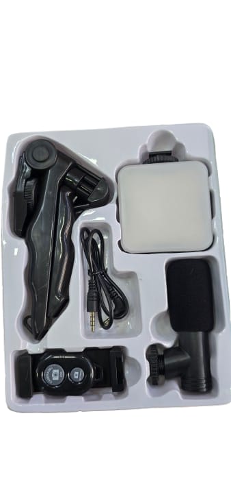 Vlogging Kit 6 in 1 for iPhone, Android (with Tripod), Mini LED + Cardioid Microphone + Phone Clip + Tripod
