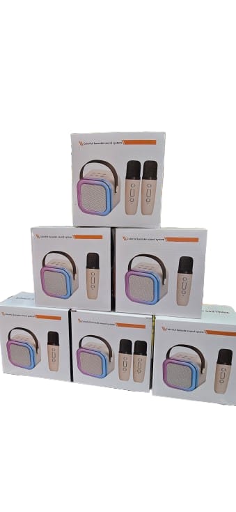 Portable Karaoke Set with LED Bluetooth Speaker and Wireless Microphone Multi Colour