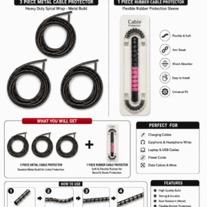 Durable Metal Wire Protector for Charger Cables & Data Lines - Unbreakable Spiral Wrap