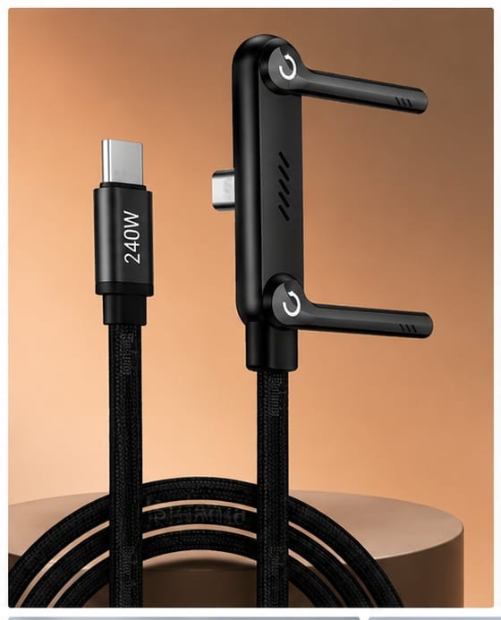 240W cable 1 240W USB Type-C Fast Charging Cable with Foldable Phone Stand | Nylon Braided | Fast Charging & Data Sync | Universal Compatibility | Black | 1.5M