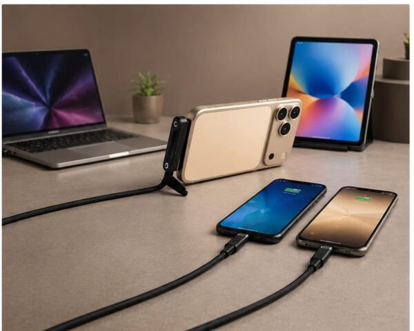 240W cable 2 240W USB Type-C Fast Charging Cable with Foldable Phone Stand | Nylon Braided | Fast Charging & Data Sync | Universal Compatibility | Black | 1.5M