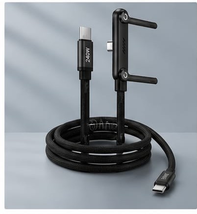 240W cable 3 240W USB Type-C Fast Charging Cable with Foldable Phone Stand | Nylon Braided | Fast Charging & Data Sync | Universal Compatibility | Black | 1.5M