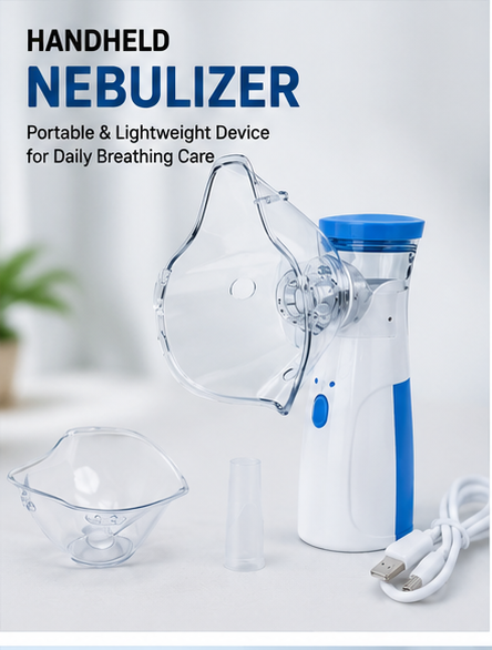 nebulizer 1 Handheld Mesh Nebulizer Machine for Adults & Kids | Portable Rechargeable Nebulizer with Face Mask & Mouthpiece | USB Type-C Charging | Low Noise | Fine Mist Technology