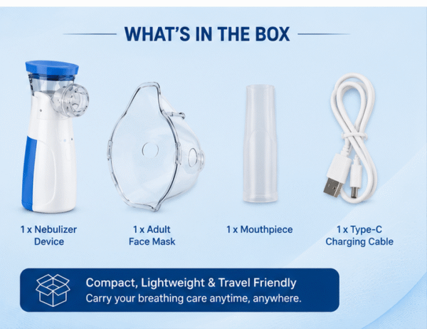 nebulizer 5 Handheld Mesh Nebulizer Machine for Adults & Kids | Portable Rechargeable Nebulizer with Face Mask & Mouthpiece | USB Type-C Charging | Low Noise | Fine Mist Technology