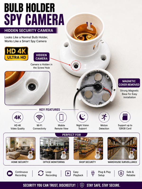 Wi-Fi Bulb Holder Security Camera – HD 4K Smart Camera with Mobile Remote Viewing