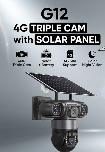 3-Lens Solar Powered 4G/WiFi Security CCTV Camera with Solar Panel G25 model
