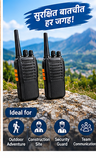 Wireless Walkie Talkie Set – 2 Pieces | Up to 2 KM Range | Two-Way Communication | Rechargeable Battery | Black